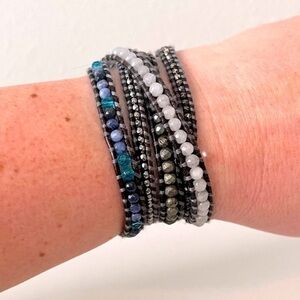 Lizou Leather & Gemstone Wrap Bracelet
